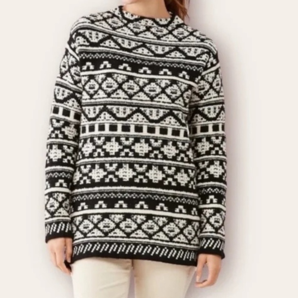 J. Jill Ultra Soft & Cozy Black/Cream Jacquard Pullover Sweater Sz Medium